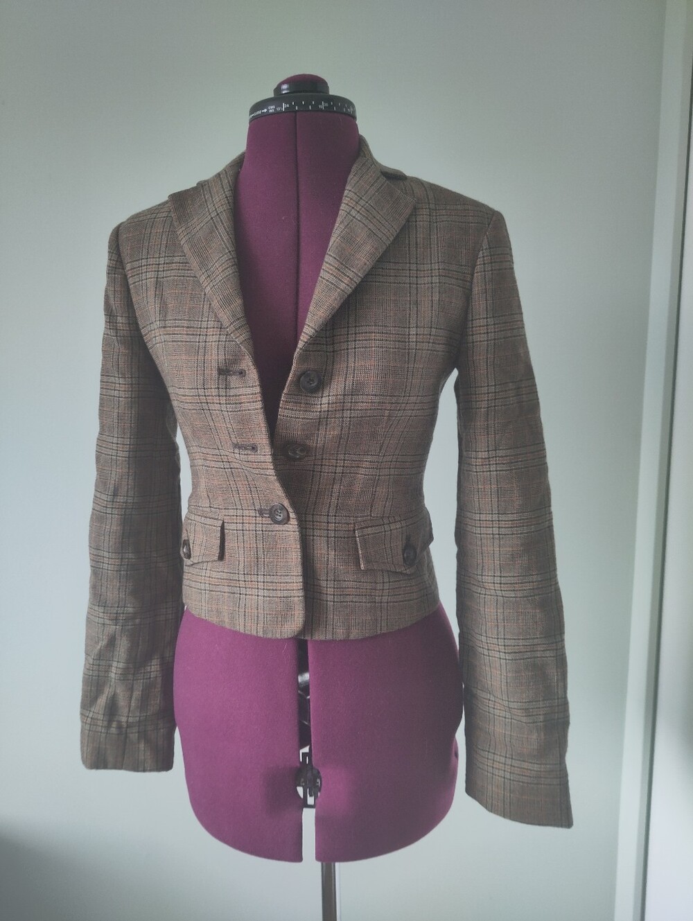 Wool Brown Plaid Tailored Blazer Jacket